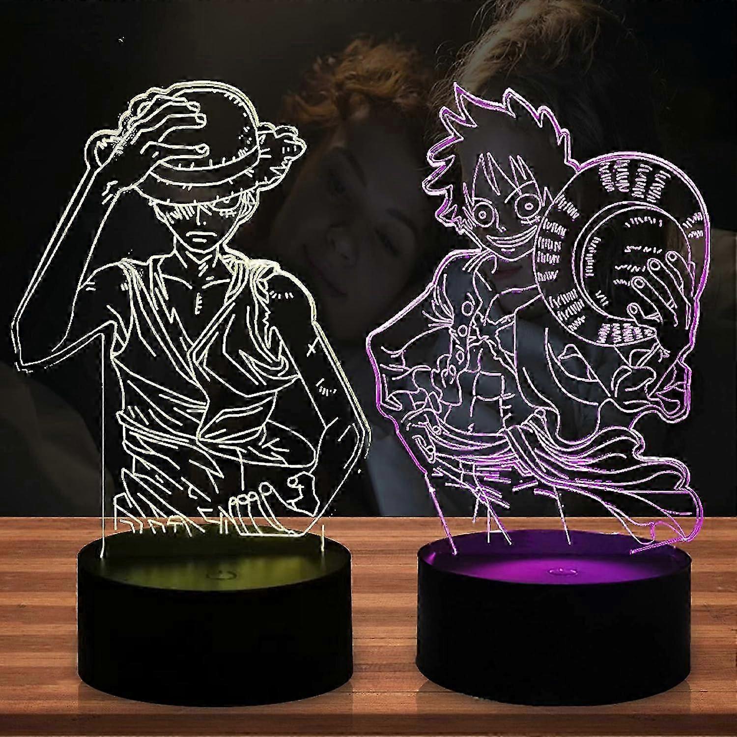 Cartoon Lamp for Boy Bedroom Monkey D Luffy Japan Anime Theme Roronoa Zoro LED 3D 7 Color USB Change Home Table Decor Night Light Sleeping Lighting Ho