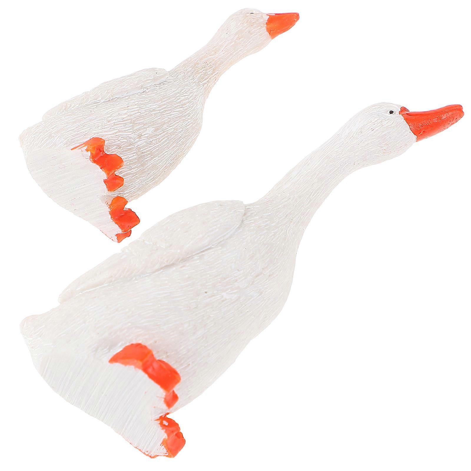 Mini Animal Duck Figurine for Yard Decoration 2Pcs Resin Garden Statue