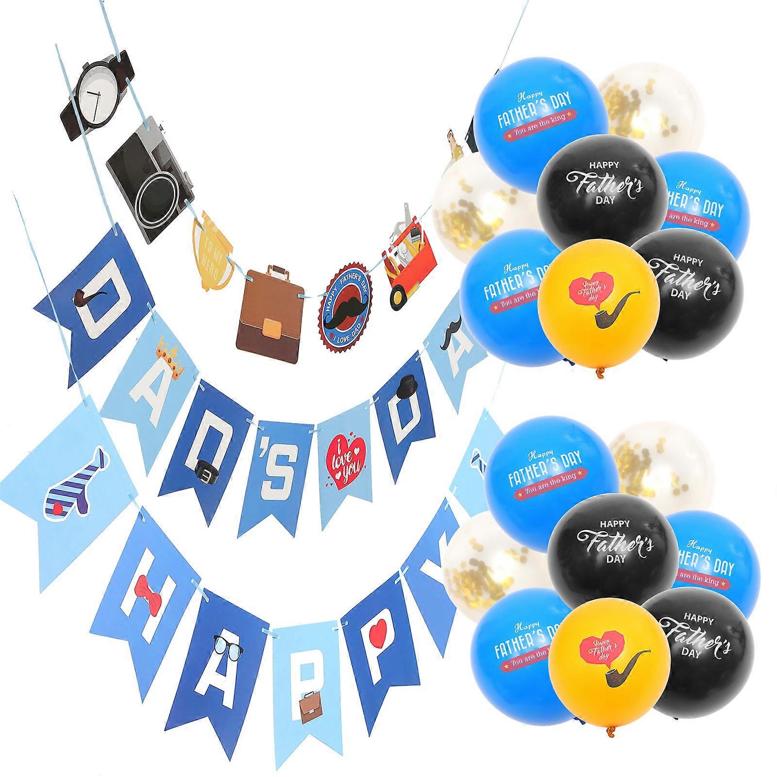 Happy Father's Day Banner Party Decorative Banner with Balloons 2Sets