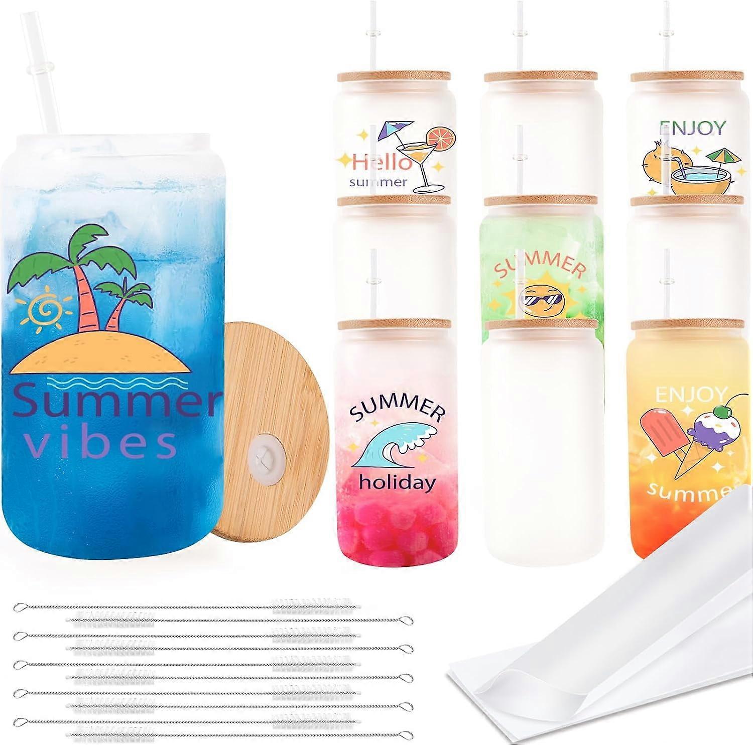 20 Pack Sublimation Glass Tumblers 16 oz with Bamboo Lids & Straws, Frosted Cups with Shrink Wrap for DIY Gifts, Compatible with Iced Coffee, Beer,