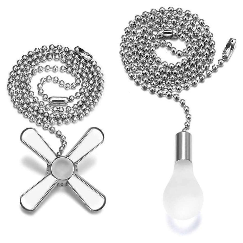 Yannee 1 Pcs Ceiling Fan Pull Chain Beaded Ball Extension Chains with Light Bulb and Fan Cord, Silver