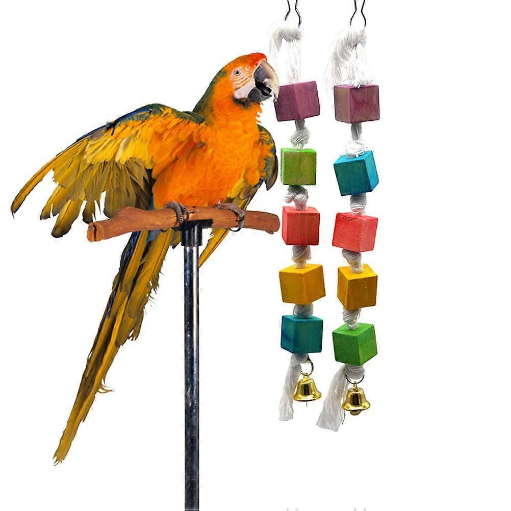 4 Pcs Assorted Color Hanging Wood Block Toy For Parrots Great For Bird Owners And Skill Development During Playtime