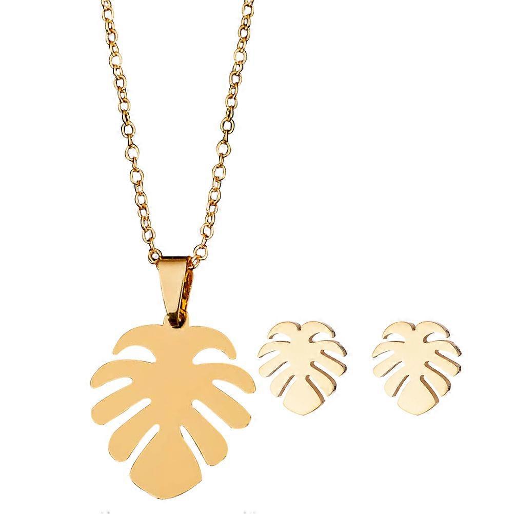 Premium Golden Monstera Necklace Earring Set for Decor Containing 2Sets