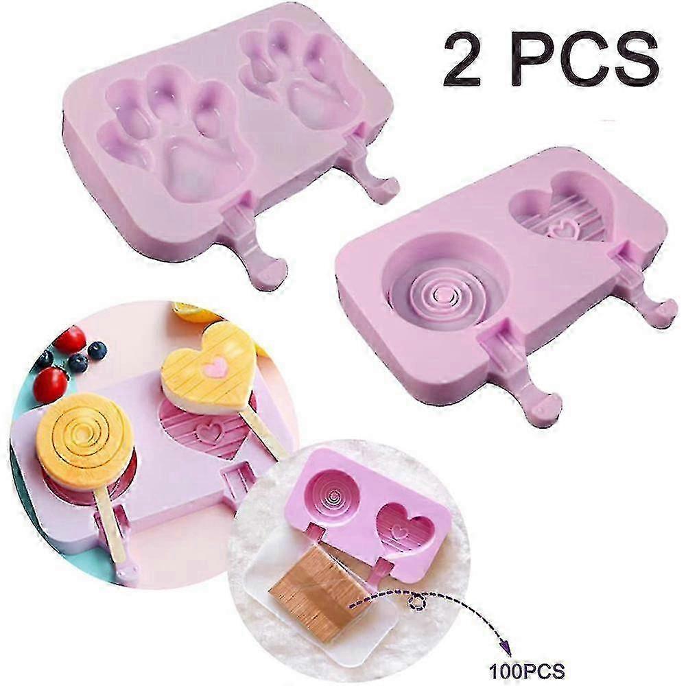 2025 2pcs Ice Molds Ice Popsicle Molds Ice Cream Molds Silicone Ice Molds With 100 Wood Popsicle Sticks L