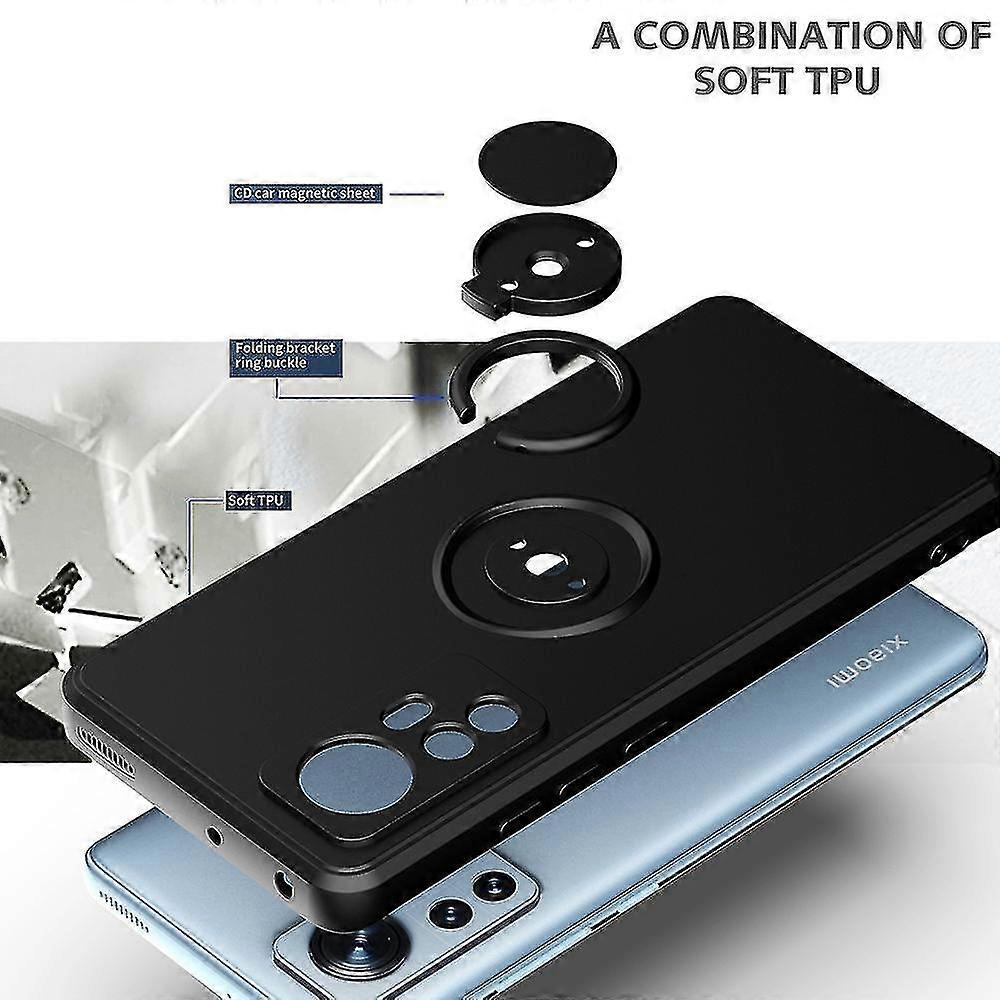 2025 For Xiaomi 12 5G/12X 5G/12S 5G Protective Case Scratch Resistant TPU Cover Rubberized Phone Shell with Ring Kickstand