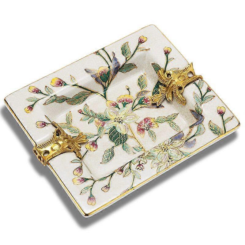 Metal Flower Ceramic Texture Large Cigar Ashtray