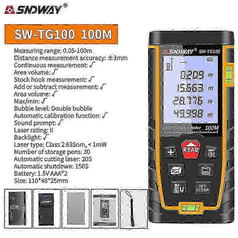 SNDWAY Mini Laser Distance Meter Rechargeable Rangefinder 40M 50M 60M Range Finder Electronic Roulette Trena Tape Measure Tester