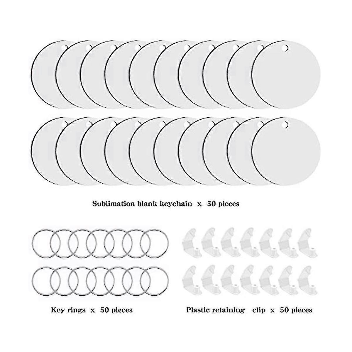 50 Pieces Round Sublimation Keychain Blanks Double Side Heat Transfer Blanks Mdf Blank Board Key Ri