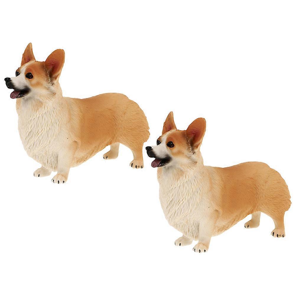 Corgi Dog Model Artificial Plastic Simulation Figurine for Decoration 2Pcs