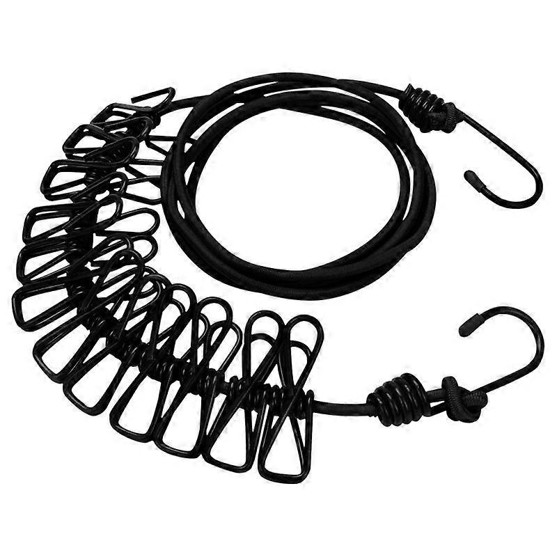 Stretchable Clothesline with 12 Curved Positioning Clips, Adjustable Elastic Clothes Line for Travel, Vacation, Outdoor, Camping, Dorm