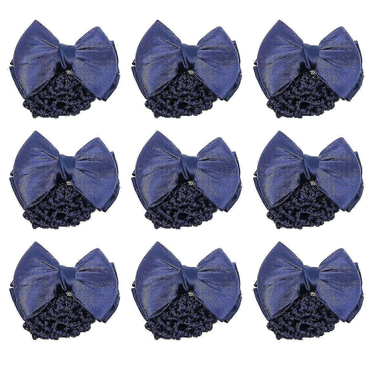 Conjunto de 9 presilhas de cabelo com laço azul e capa de coque de renda para mulheres