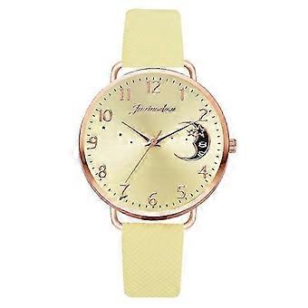 25-26 Damen-Quarzuhr mit Mondmuster, Zifferblatt mit PU-Armband, Farbe: Gelb