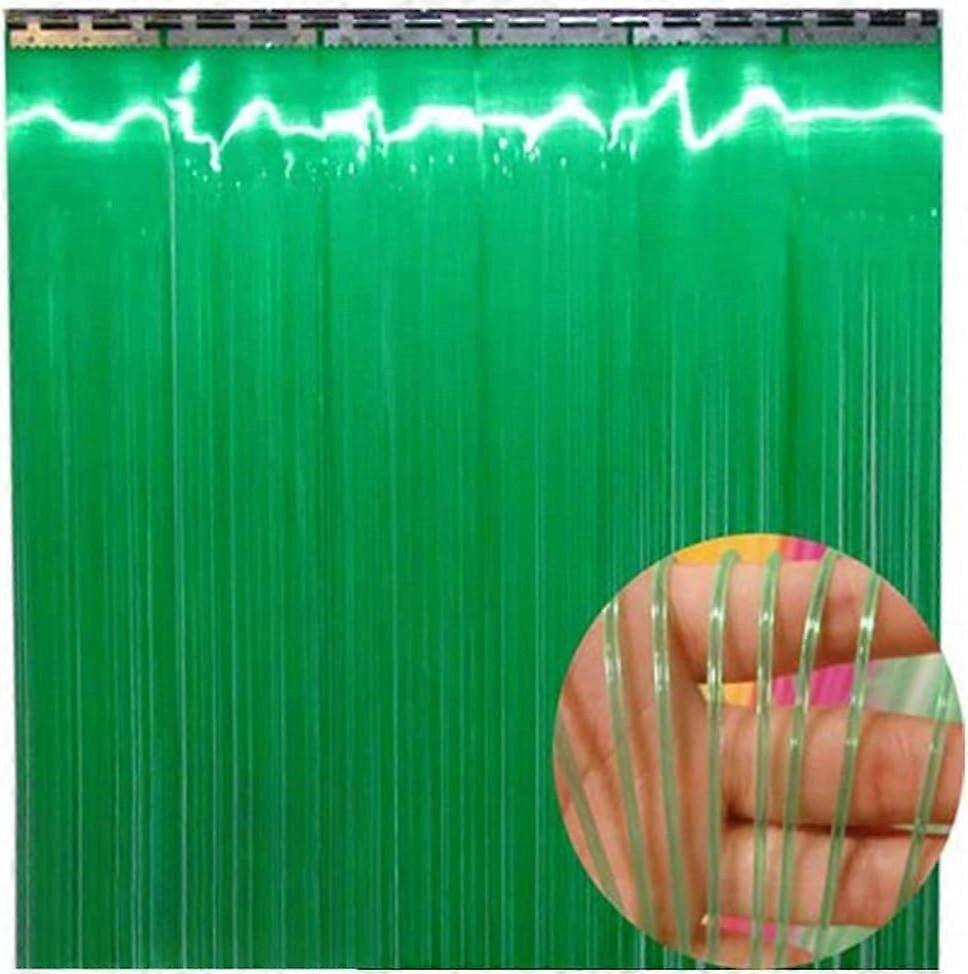 Plastic Door Curtain Slat Type Windproof Heat Insulation Transparent Curtain Galvanized Suspension Rail Green 0.9x2m