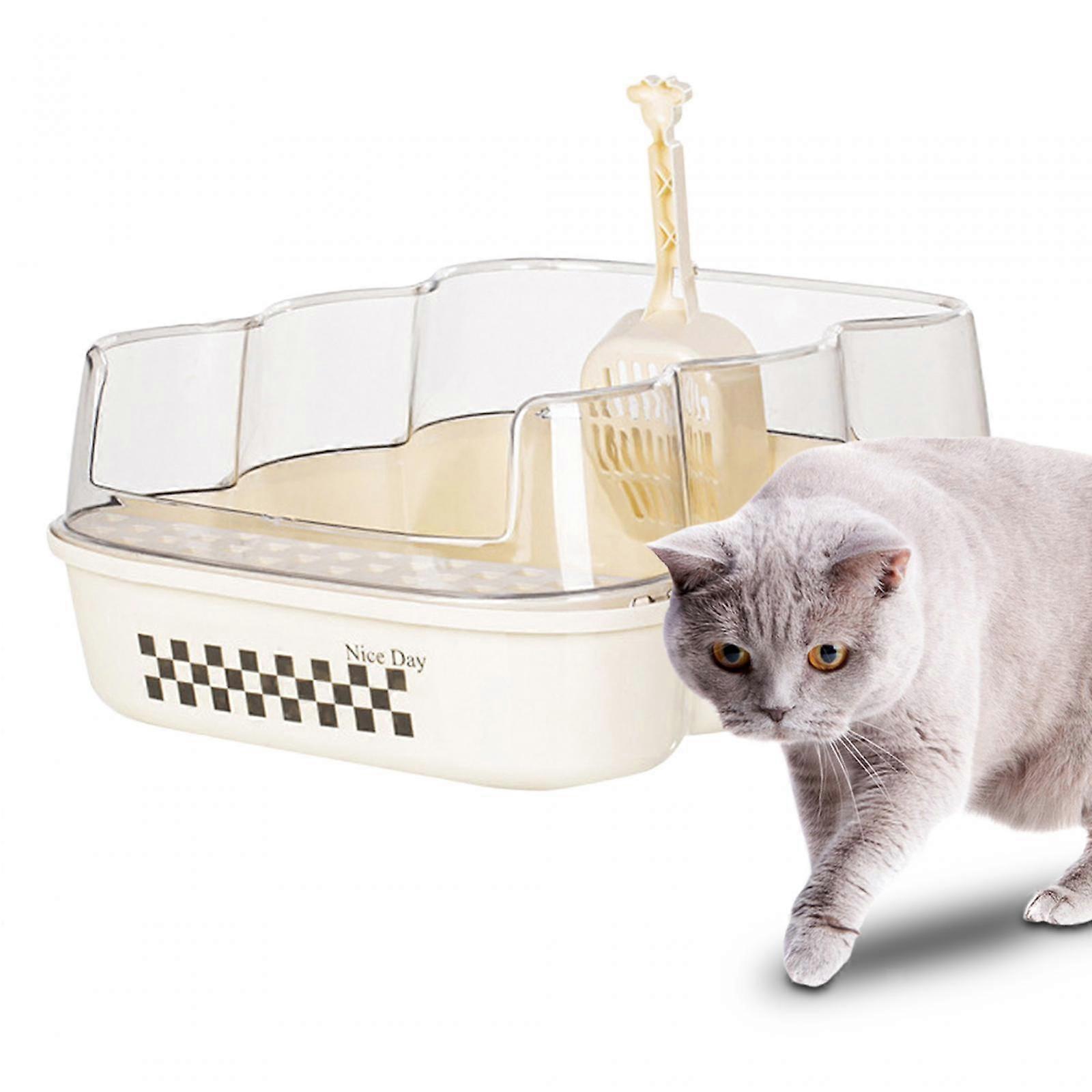 Cat Litter Box with High Side Splashproof with Litter Sifting Scoop Semi