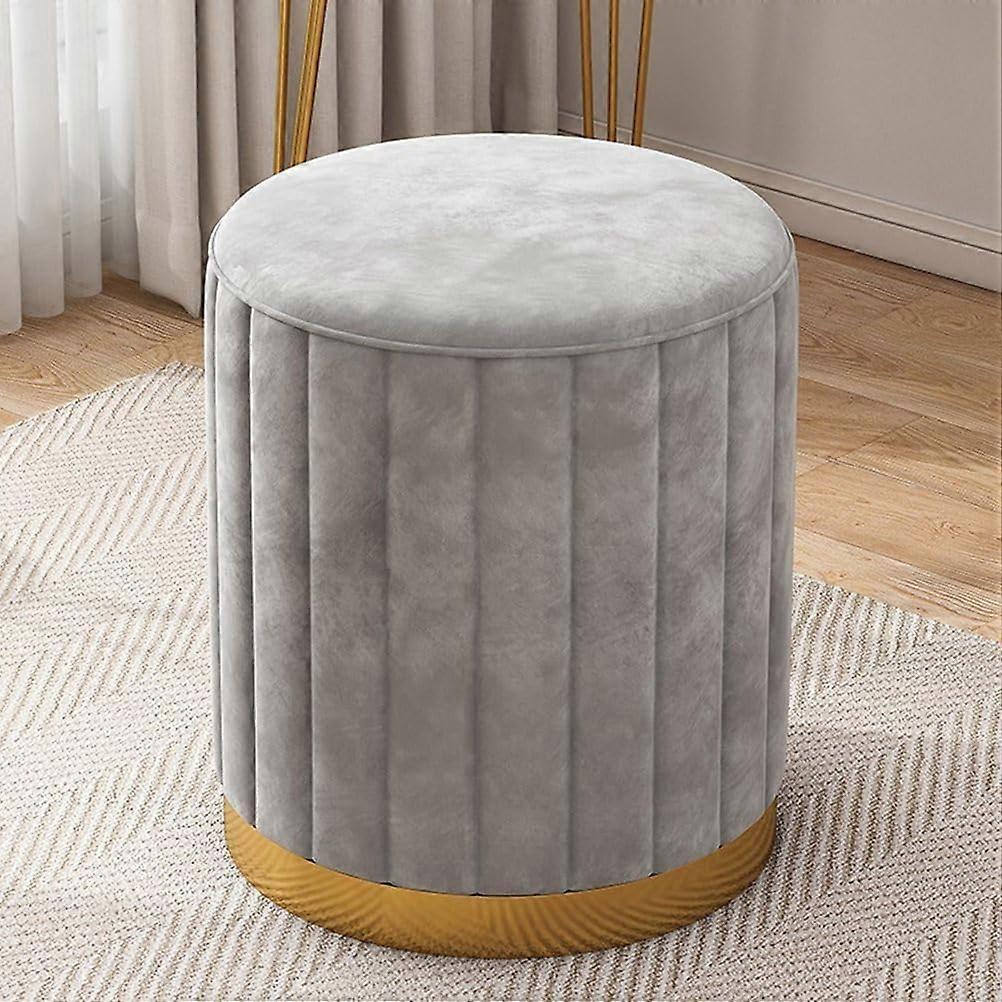 Modern Round Footstool With Storage, Upholstered Seat, Gray, Fits Small Tables Or Plant Stands, Hallways Or Living Rooms