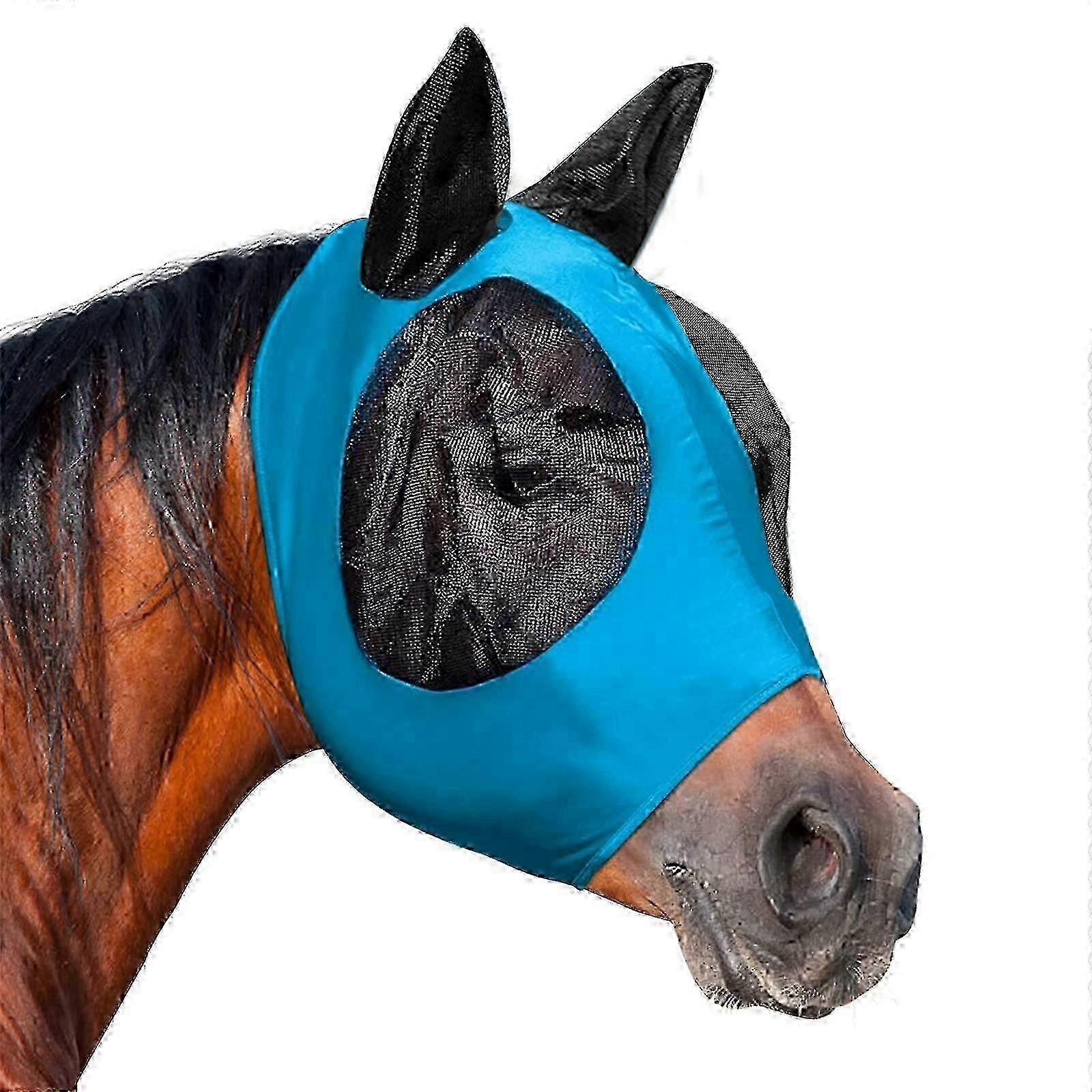 Horse Fly Mask, Fly Masks for Horses with Ears, Smooth & Elasticity Lycra Fly Mask, Avoid Equine Fly and UV Protection (Azure, Ful SZRH