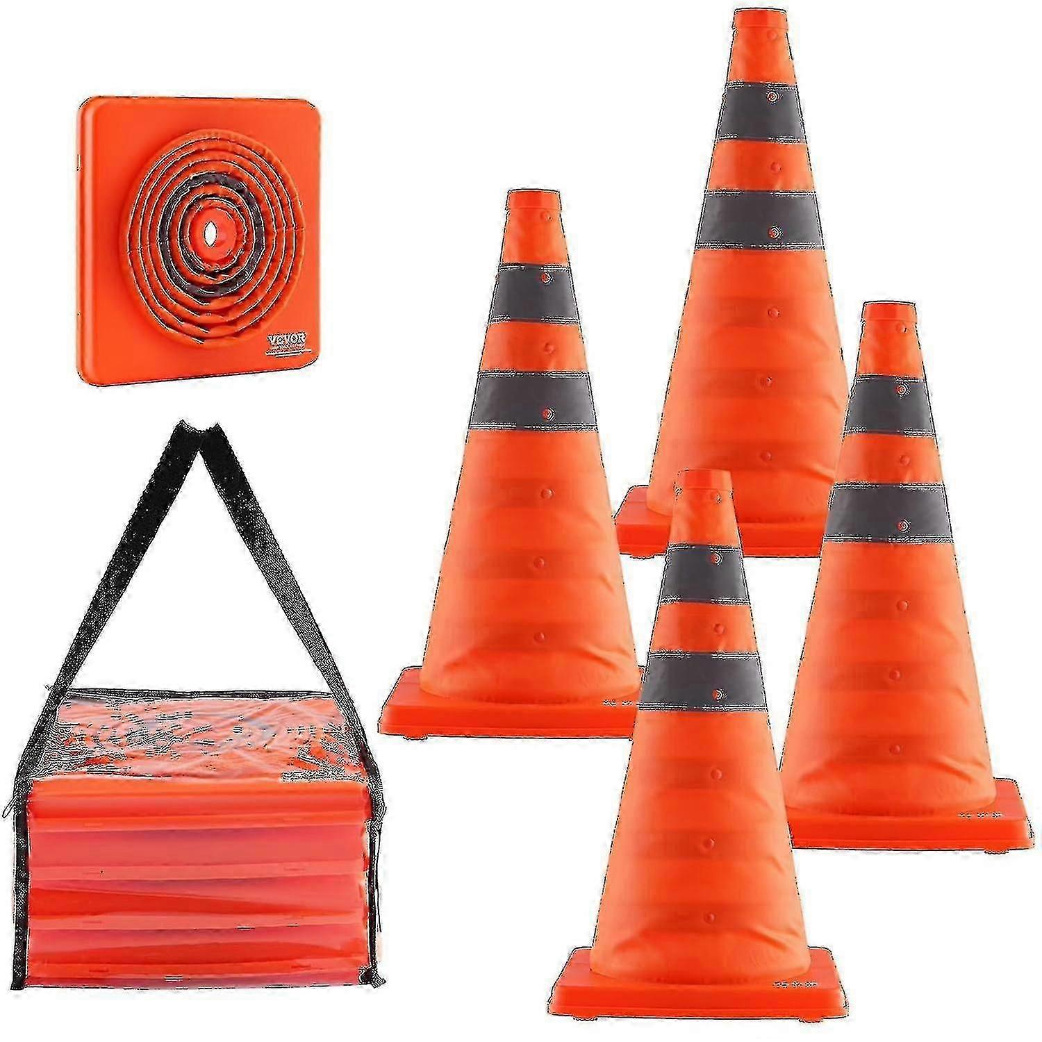 Safety Cones, 4 Pack 18 Inch Collapsible Traffic Cones, Construction Cones With Reflective Collars, Wide Base And A Storage Bag, For Traffic