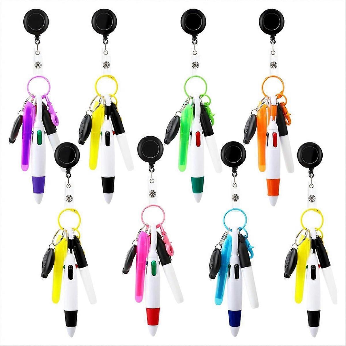 8Pack Badge Reel Pen Retractable -Pen with Mini Marker Pen