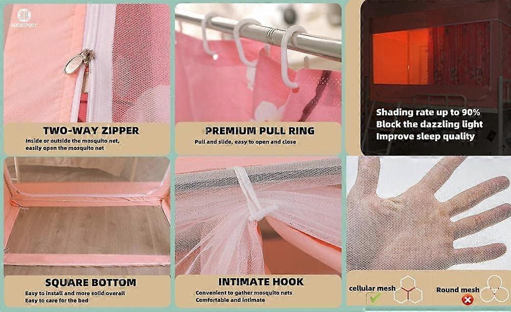 Bunk Bed Tent Curtain 2.0m x 0.9m Canopy Mosquito Net Dorm Room Breathable Shading Curtain