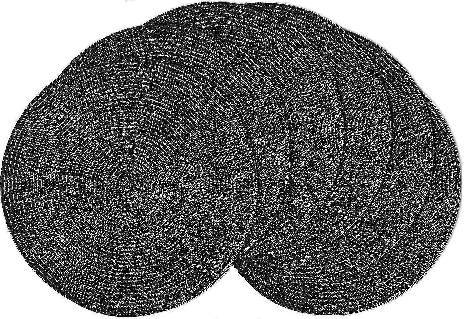 Black Round Placemats, 38cm Table Mats Set Of 6, Washable Place Mats Heat Resisitant Table Placemats For Kitch SZRH