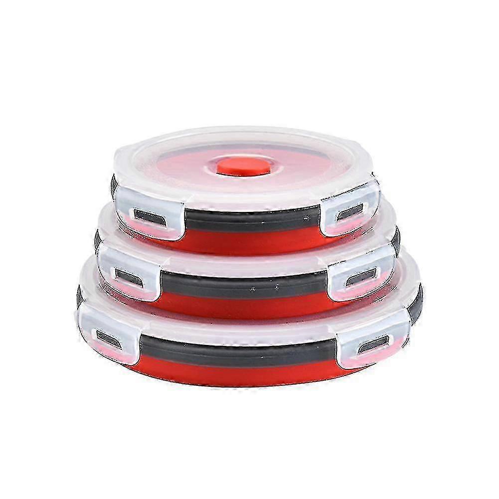 Round Bento Box Lunch Box Silicone Folding Food Container Red 350/500/800ML 3 Piece Set ws