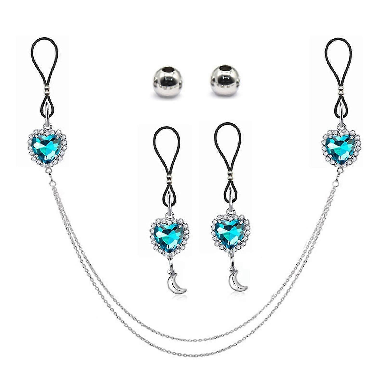 Crystal Pendant Nipple Rings Breasts Dangles with Chain Body Jewelry for Parties Dates and Beach Vacation NonPiercing A set of red black c