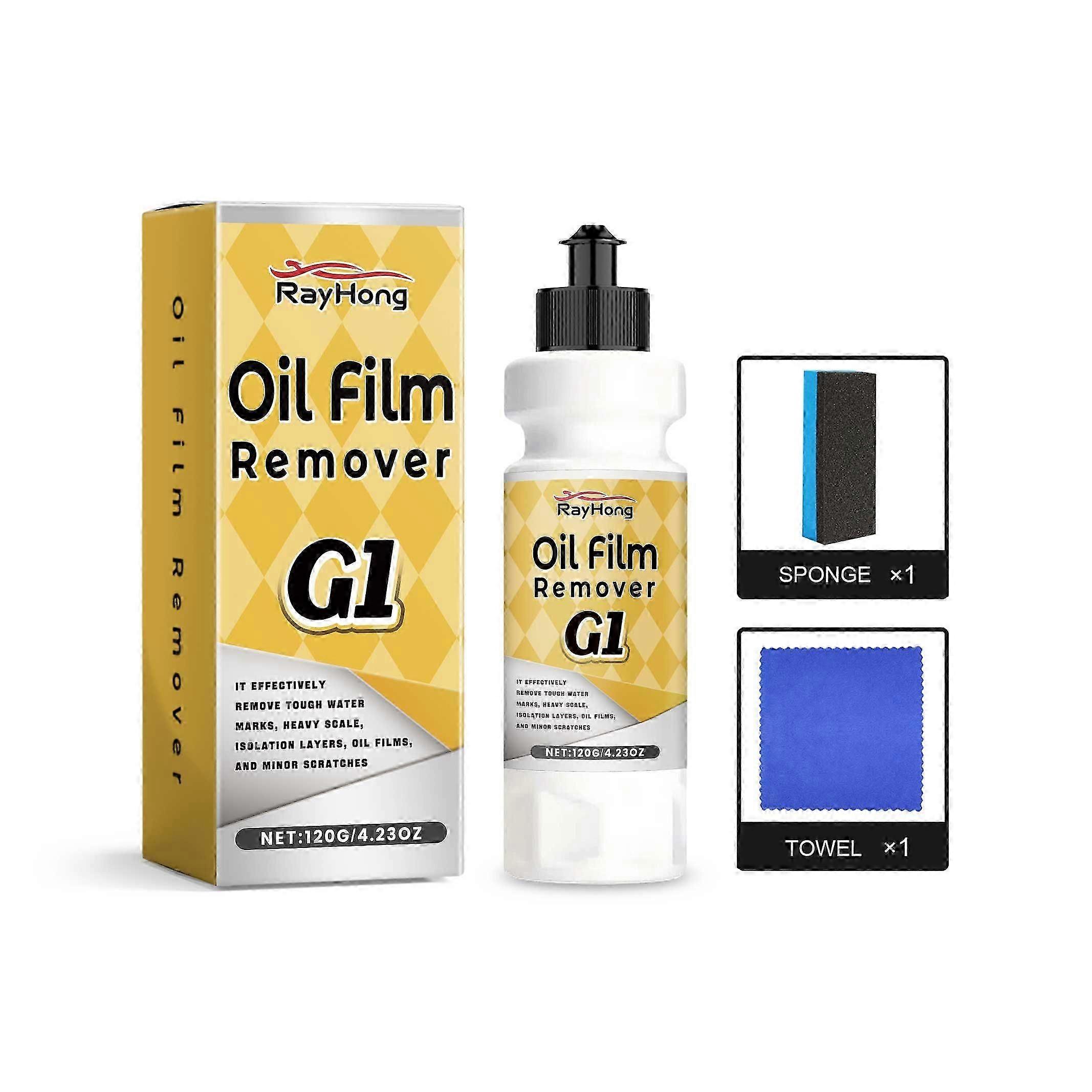 Automotive Glass Oil Film Remover  Fast-Acting Windshield Cleaner , Rain Coating, 150g with Sponge , Towel  Safely Restores Crystal Clear Visibility f