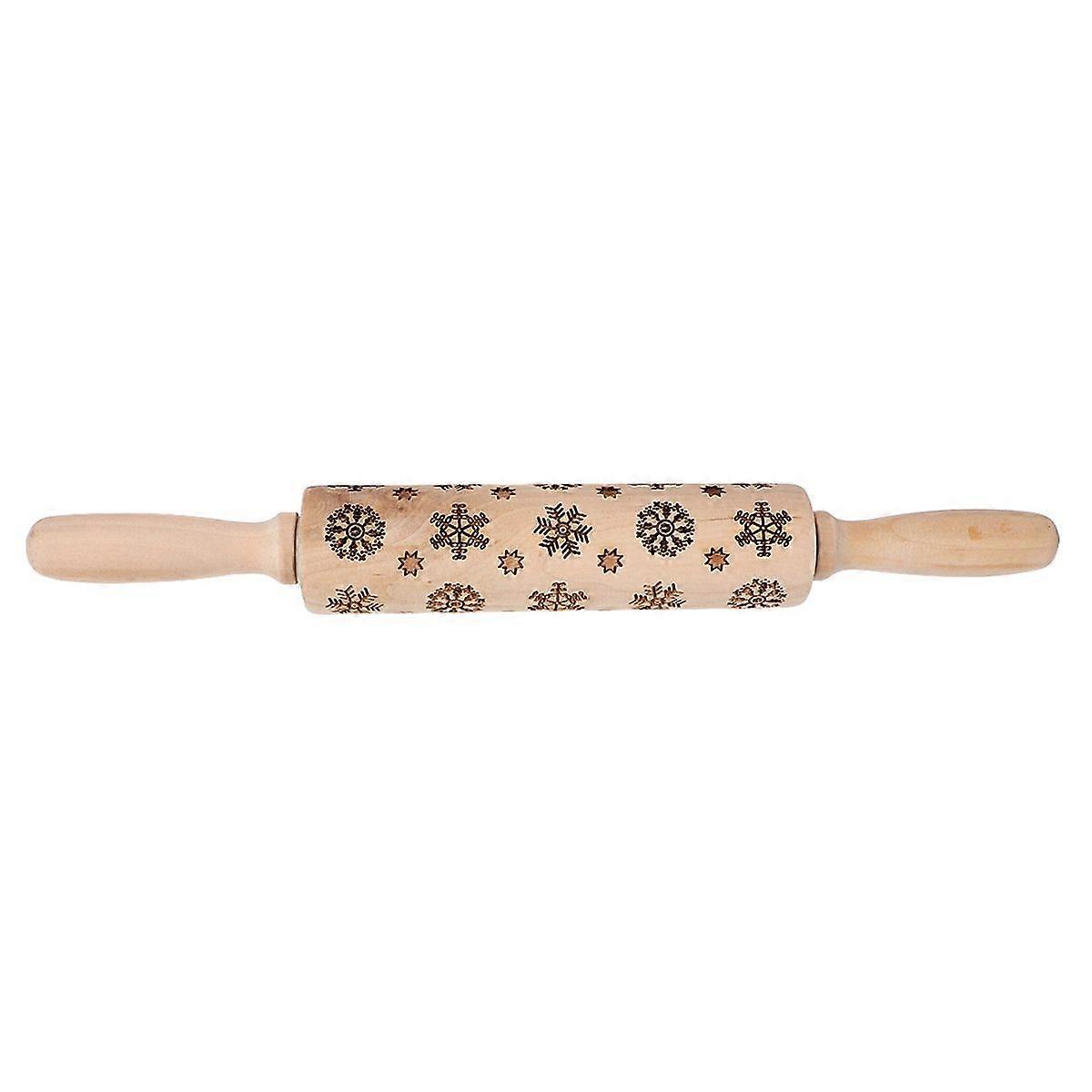 1pc Christmas Pattern Embossed Rolling Pin Wooden Rolling for Baking