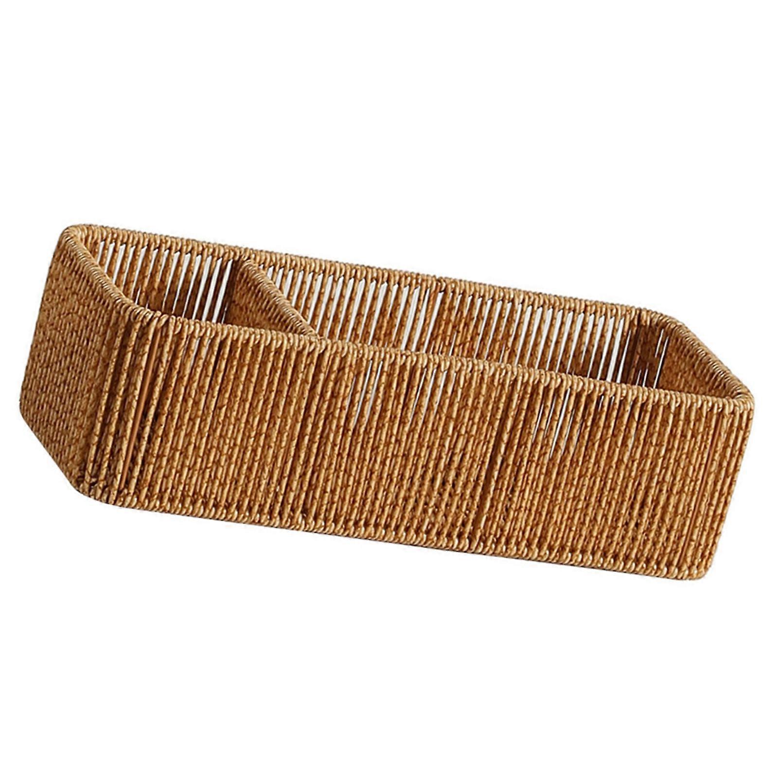 Sturdy Handwoven Storage Box Divided Sections Living Room Desktop Organization  L