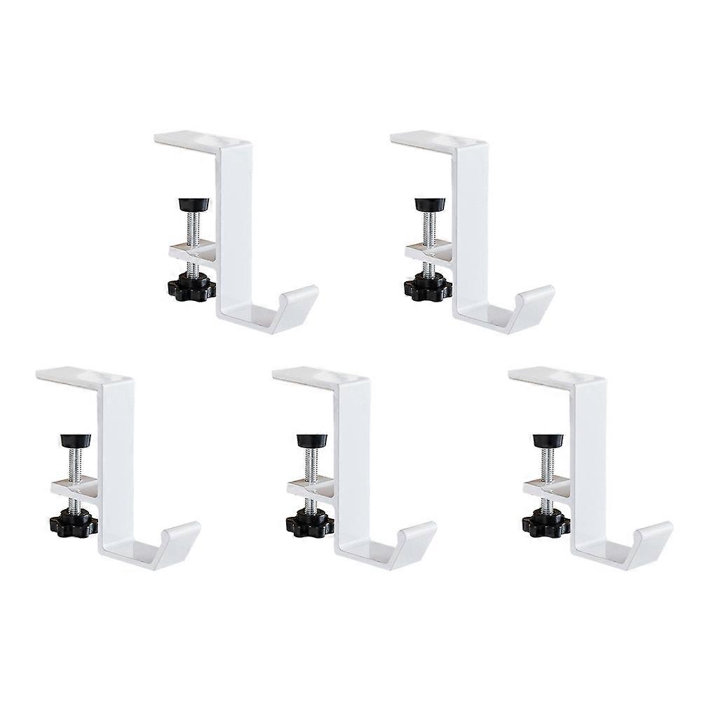 5 Pcs Single-Layer Locking Table Hook Student Bag Hook Office Desk Mobile Bag Hook Desk Side Table Hook White