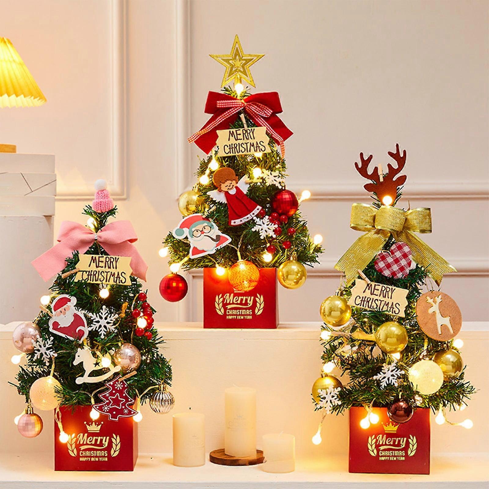 capino Tabletop Mini Christmas Tree Set with Accessories and String Lights, Table Top Small Christmas Tree with Lights