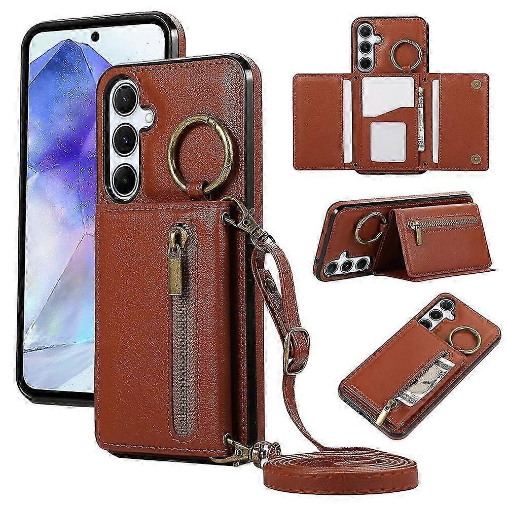 Leather Zipper Case for Samsung Galaxy A56 5G with Wallet and Kickstand Feature