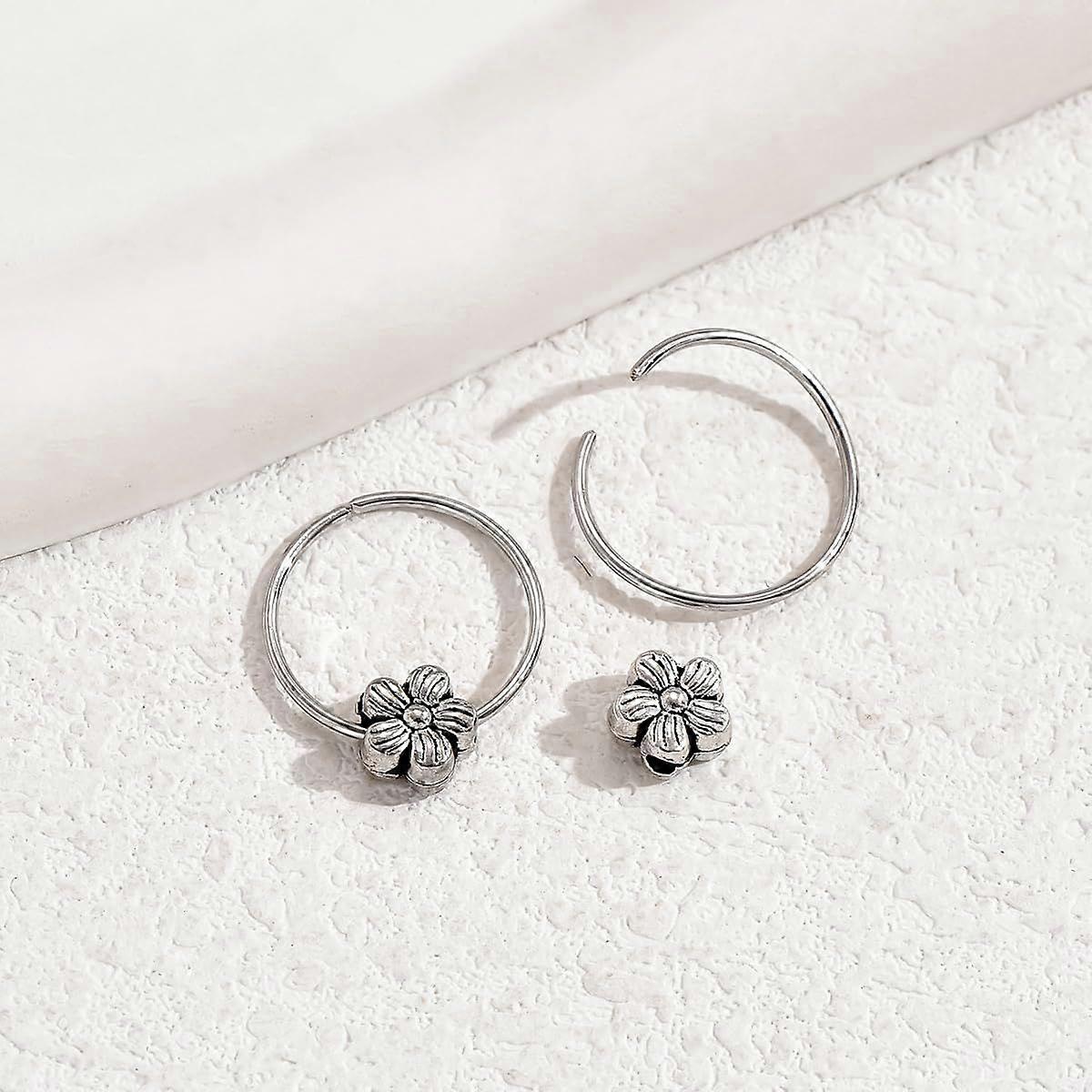 1 Pair Classic Brass Flower Hoop Earrings Silver 0.59x0.59 Inch