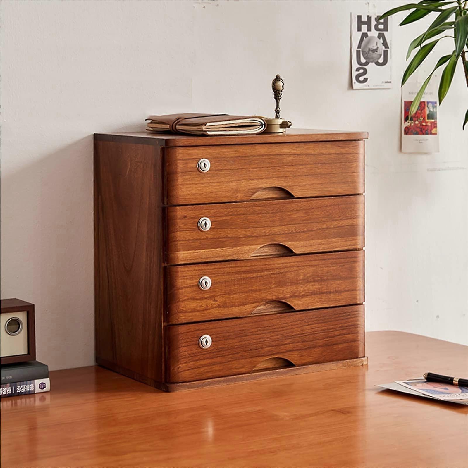 Wooden Desktop Storage Box with Lockable Drawers for A4 Files and Office Supplies