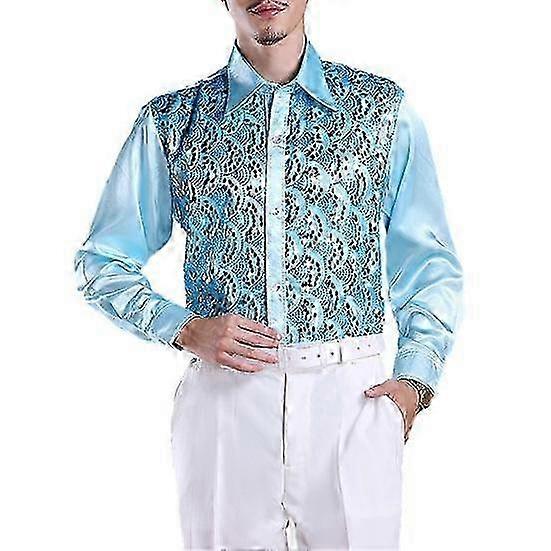 Single-Breasted Shirt for Men with Sequins Lapel Formal Occasions