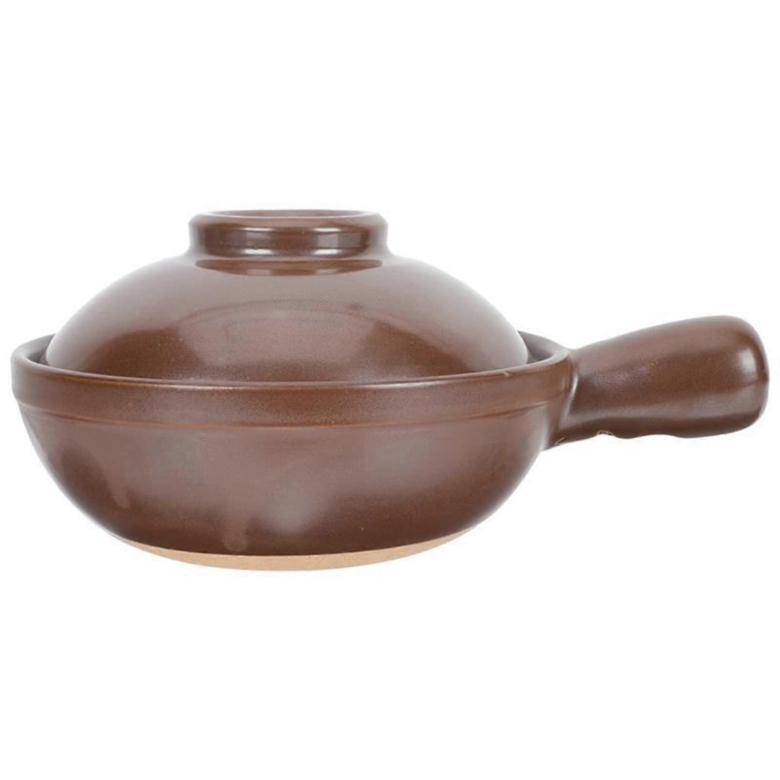 Ceramic Clay Soup Pot with Lid for Stew, Rice Cooking, Small Handle Casserole Pan