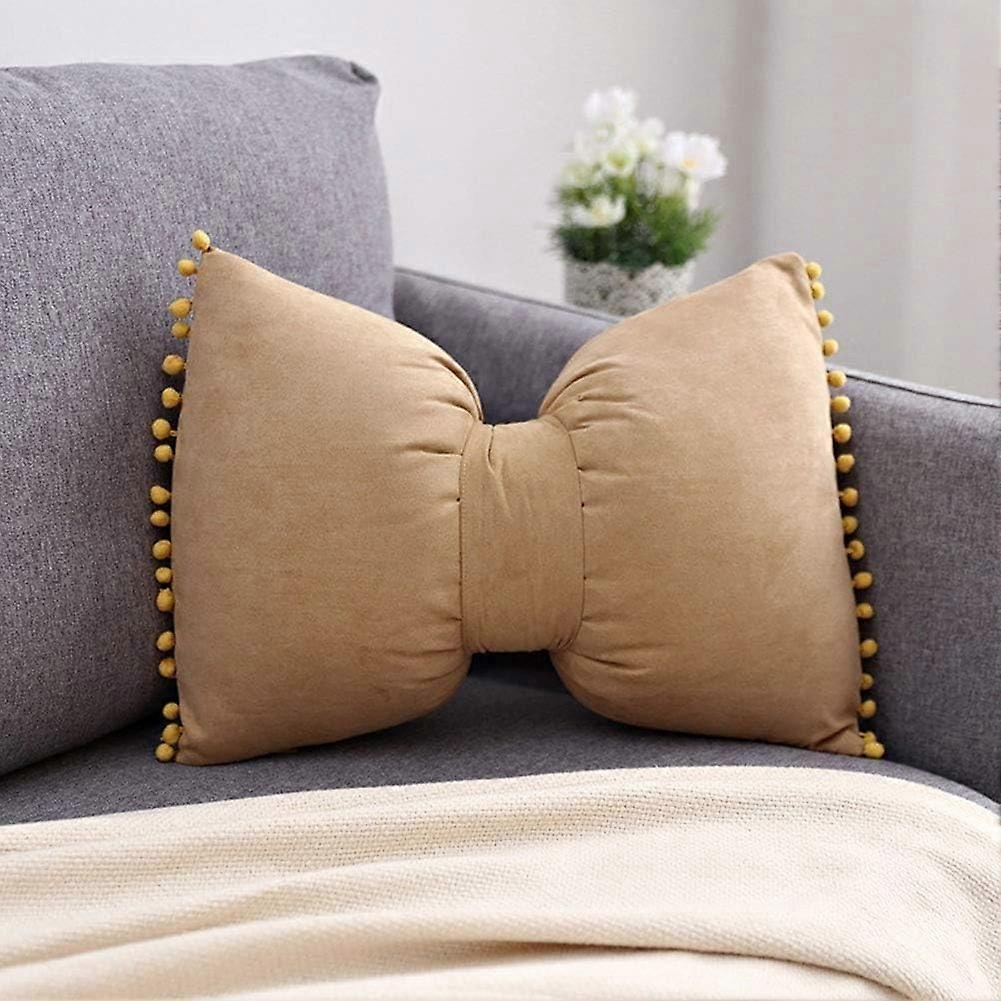 Velvet Throw Pillow 14x20 Inch with Bowknot Design Soft Plush Cushion for Sofa and Bed