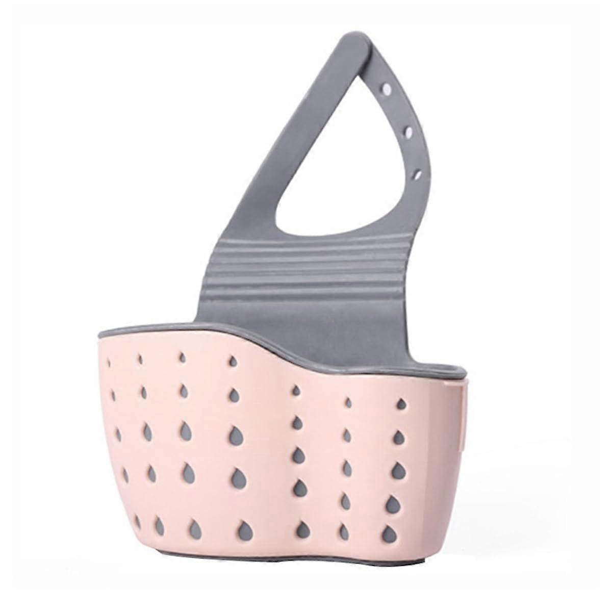 Sink Caddy with Quick Drain Design and Adjustable Faucet Strap for Kitchen Sponge and Utensil Storage (Pink)