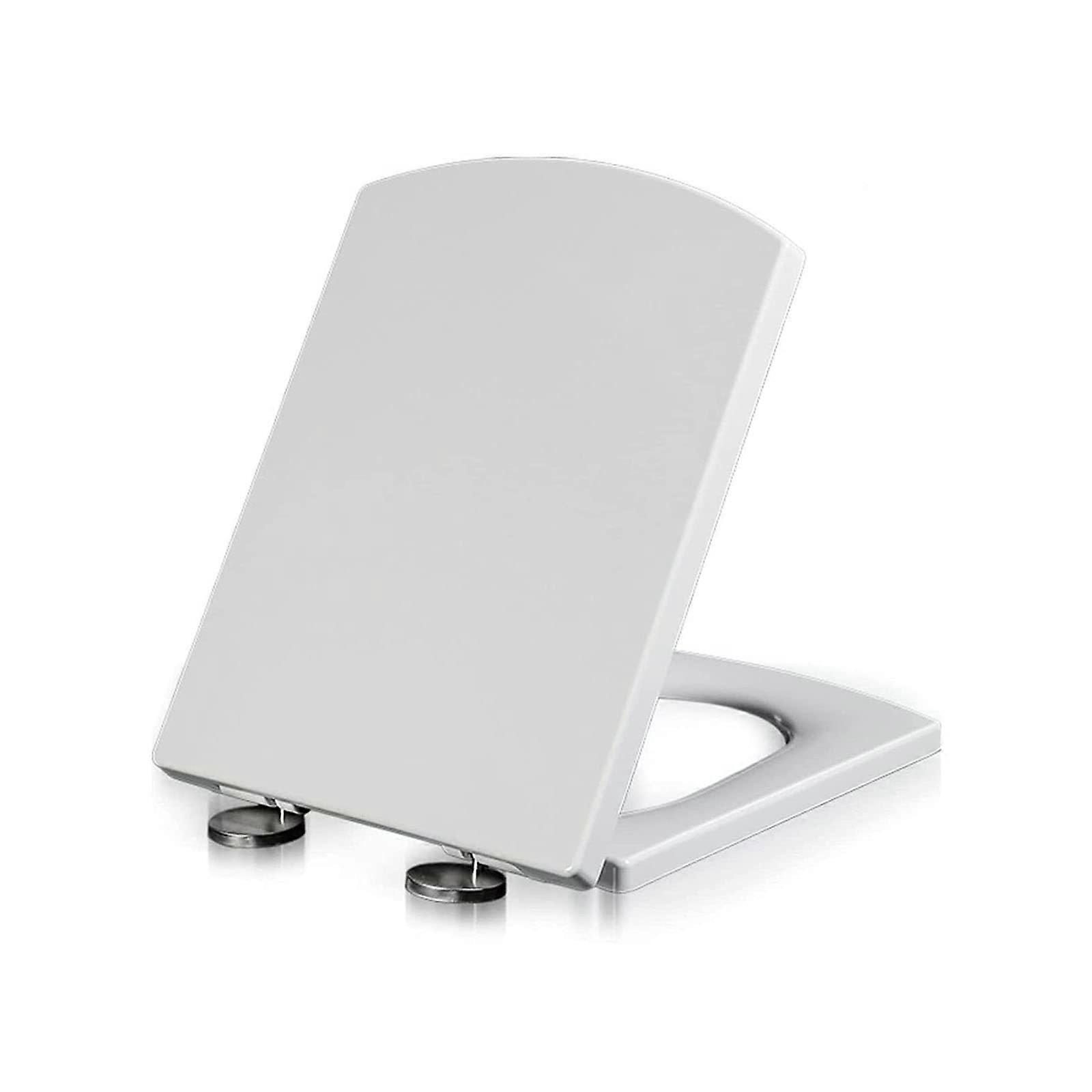 Square Soft Close Toilet Seat with Quick Release, White  Fix Hinges, Easy to Install