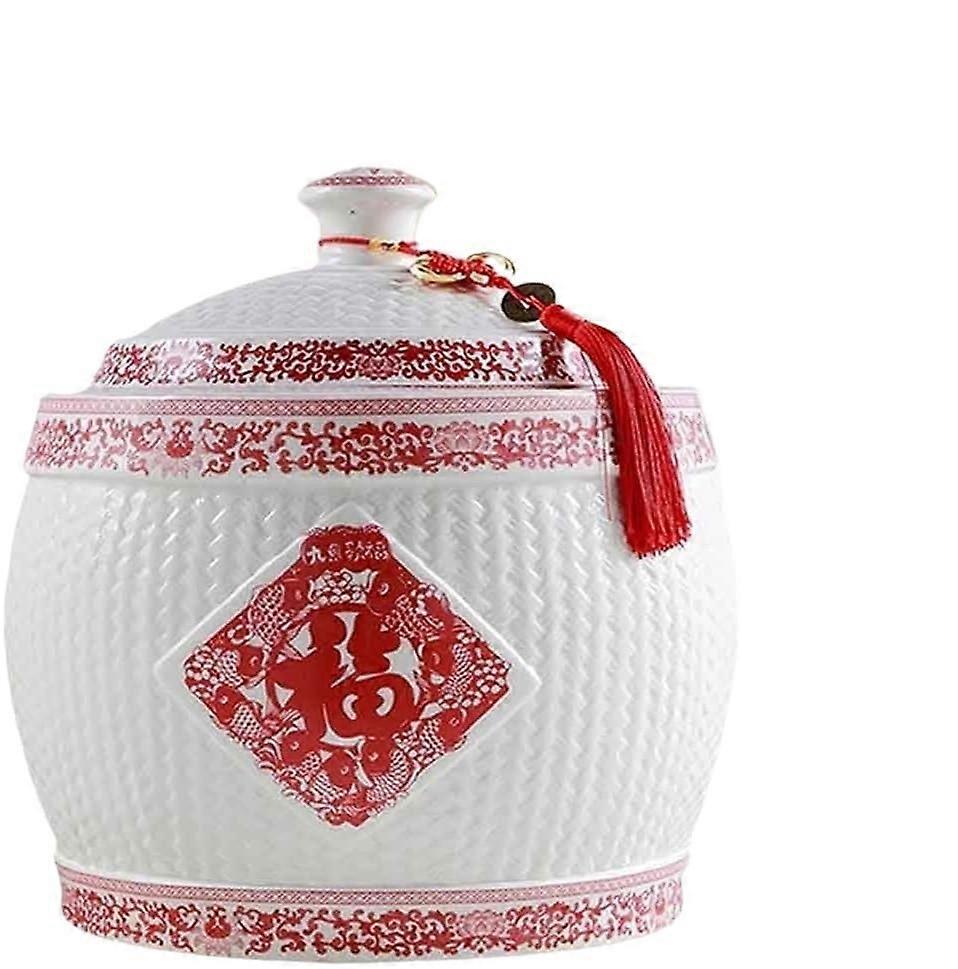 Ceramic Rice Storage Container with Lid, 4KG Large Capacity Chinese Style MoistureProof Jar
