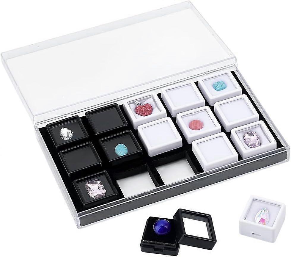 15 Grids Gemstone Display Box Charm Display Tray Gem Box Stone Organizer Jewellery Display Box with Lid Container for Mini Gemstones Diamond Collectio