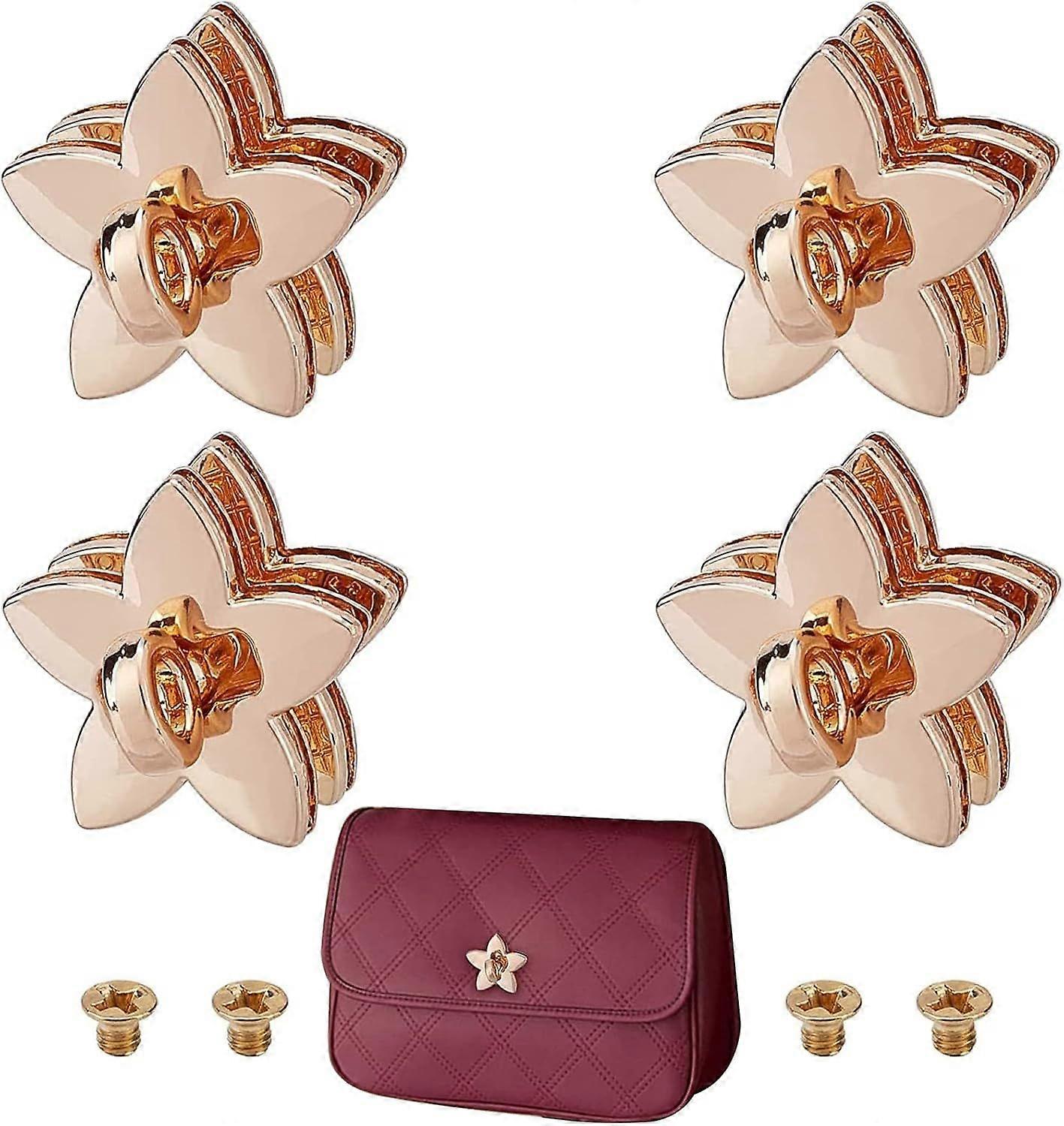 4Sets Flower Alloy Bag Twist Lock Catch Clasps Flower-Shaped Bag Lock Clips Handbag Turn Lock for DIY Bag Making Accessories