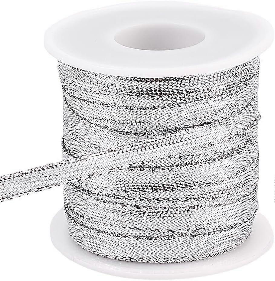 51.95 Yards 1/3 Inch Nylon Ribbon Silver Decorative Metallic Dreadlock String Craft Satin Cord Sparkly Edge Twine Glitter Woven Rope for Hair Extensio