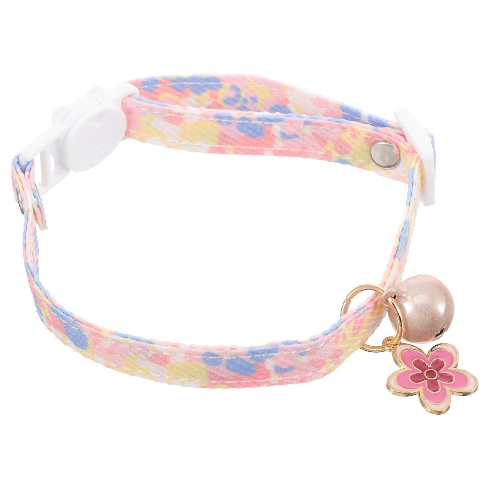 Pet Collar Cute Cat Collar with Bell Function 4Pcs Pink Floral Design