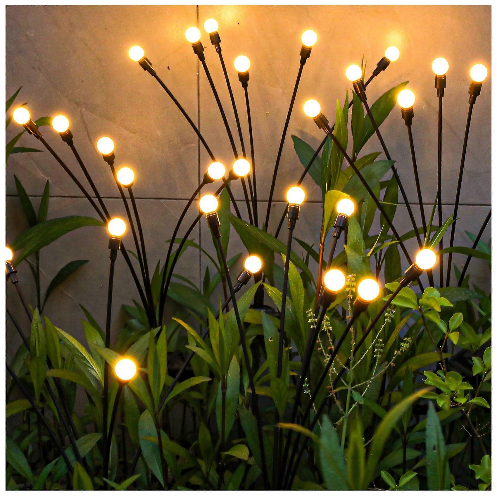 Solar Swaying Garden Lights Firefly Yard Lights With Flexible Wire, Heavy Bulb Base, Warm White Solar Lights 2 Pack