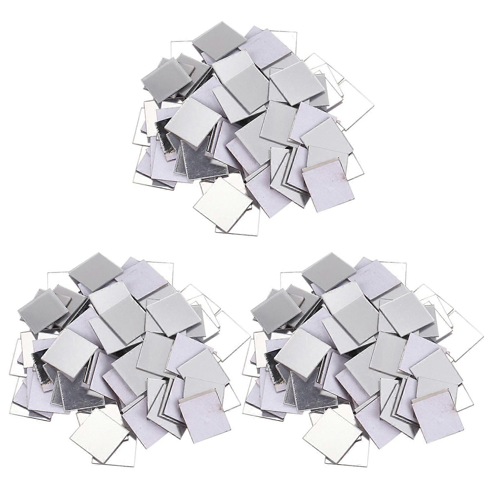 300 Piece Mirror Tile Wall Sticker 3D Decal Room Decor Stick (Silver)