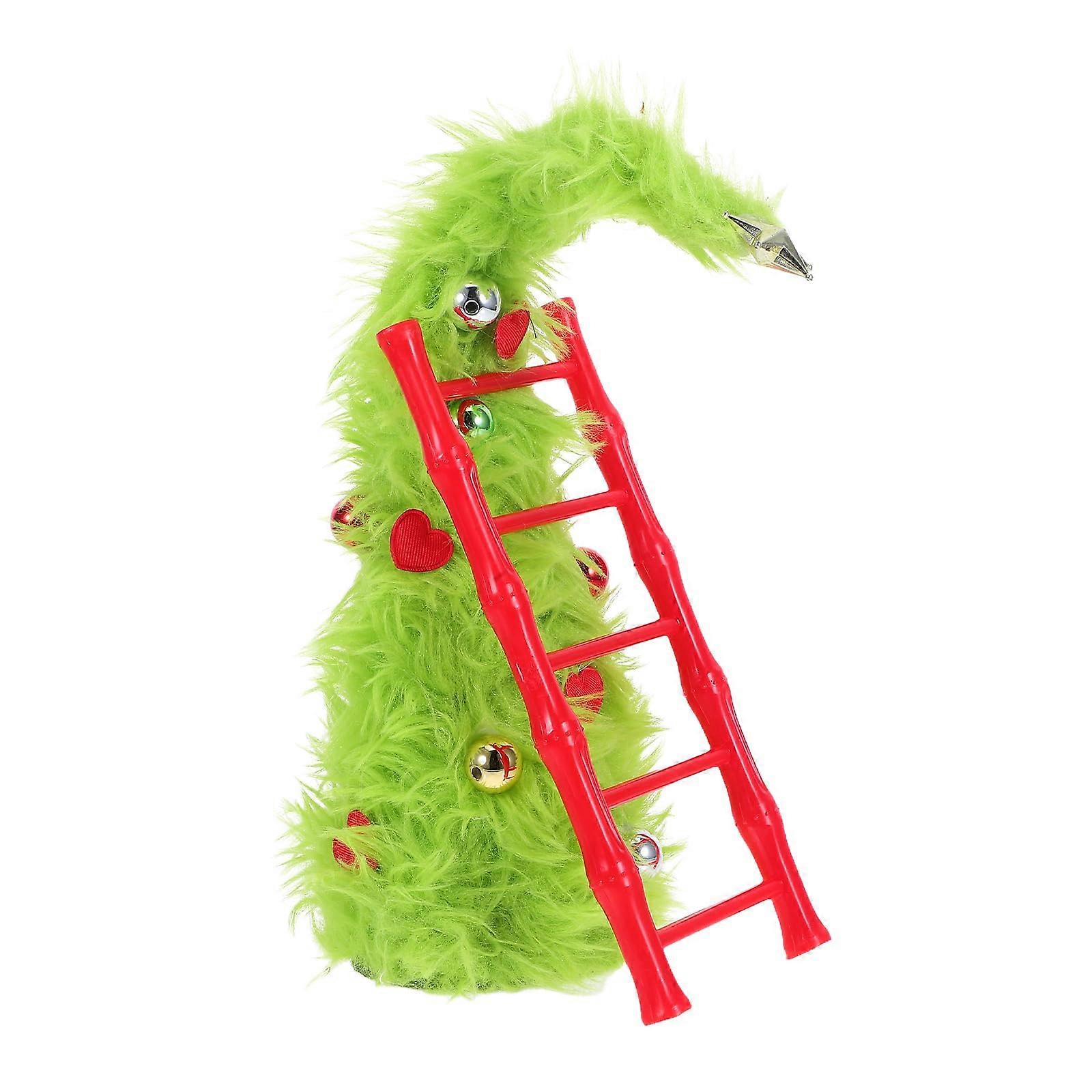 Bendable Plush Mini Christmas Tree with Red Ladder, Small Tabletop Holiday Decoration