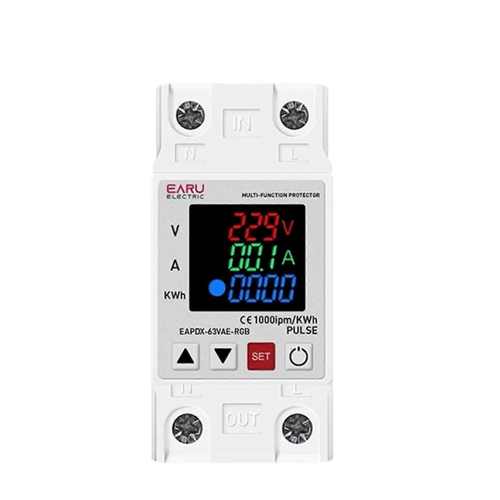 AC 40A 63A 230V DIN Rail Adjustable Over Voltage Undervoltage Protector Relay For Overcurrent And KWh
