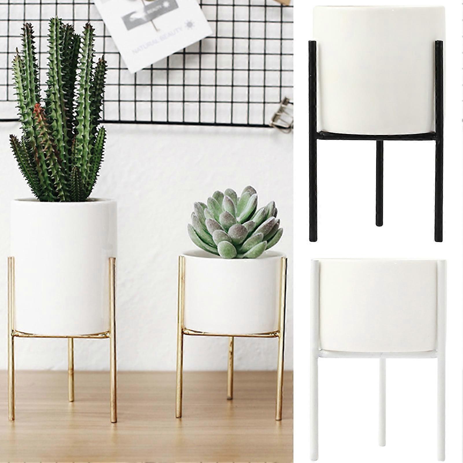 Walbest Ceramic Round Ceramic and Metal Planter & Stand Set