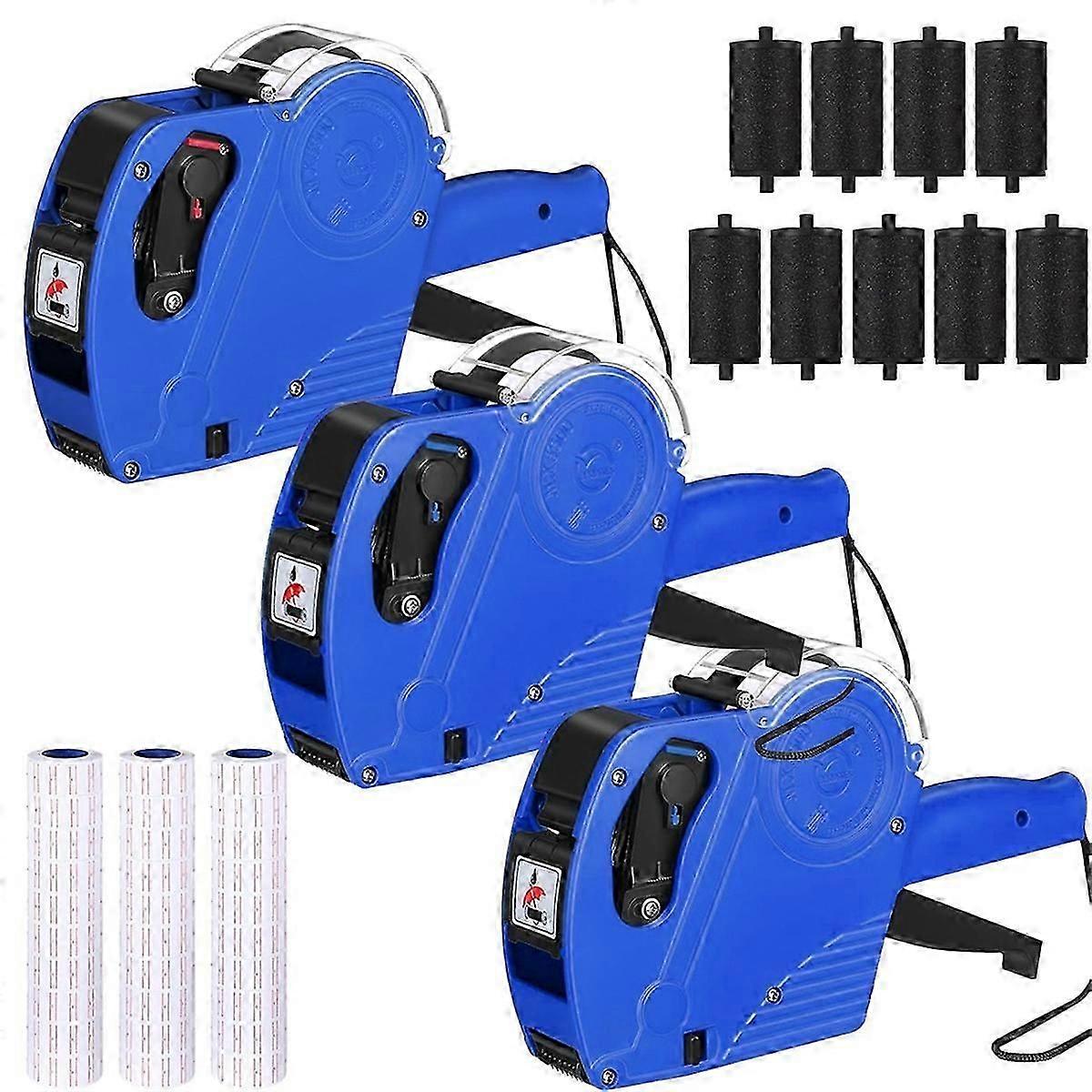 3 Pack 8 Digits Price Tag- Pricing- Label Pricing- Kit with 30 Rolls Labels & 9 Ink Rollers Red  A-F Edition 1212